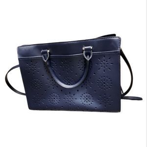 Crown & ivy bag satchel crossbody navy blue real leather new with tags belk